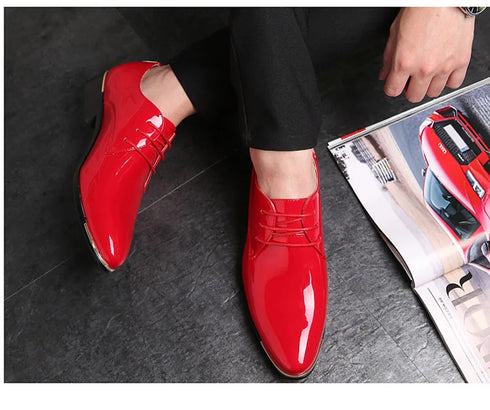 Elegant Oxford Dress Shoes for Men - Luxurious Patent Leather Formal Footwear for Weddings and Office Events, Sizes 38-48, Soft Rubber Outsole and Pointed Toe Design